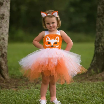 Fetele Fox Tutu Costum de Halloween Pentru Copii de Animale Cosplay Petrecere Rochii de Lux cu Banda Printesa Fată Ziua de nastere Set Haine