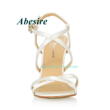 Fierbinte de Vânzare de Moda pentru Femei sandale Curea Eco Sandale cu Toc Înalt Cut-out Bej Catarama Rochie Sandale Pantofi de Nunta