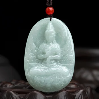 Fierbinte de vânzare naturale de mână sculpta Gheață semințe de Smarald Guanyin Statuie a lui Buddha Colier Pandantiv moda bijuterii Barbati Femei Noroc Cadou