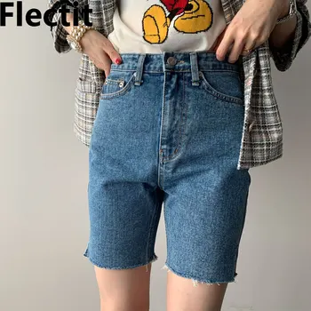 Flectit Femei Denim Pantaloni Scurți De Înaltă Talie Side Split Uzat Jean Pantaloni Scurți Coreeană De Moda Streetwear
