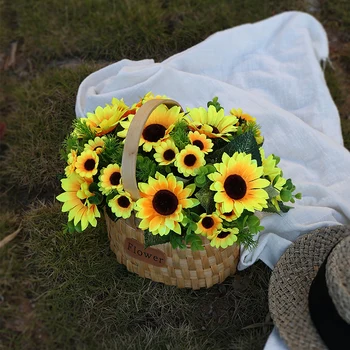 Floarea-soarelui artificiale Flori Cu Vaza Set Oala Coș Daisy Flores Bonsai Pentru Acasă de anul Nou Picnic Nunta Living Decorul Camerei