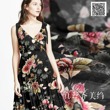 Flori rima mătase Qiaomei crep tesatura de matase de dud mătase imprimare digitală pânză haine de primăvară și vară