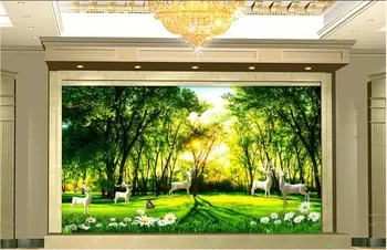 Foto personalizat tapet 3d murală tapet pentru pereți 3 d Idilic pădure, copaci, peisaj natural de fundal cerb de fundal de perete