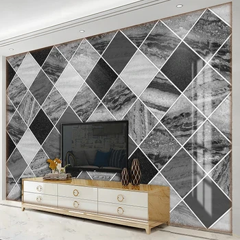 Foto personalizate 3D Zăbrele Geometrice Negru Gri Model Marmura Living Modern, TV Fundal picturi Murale Tapet Pentru Pereti 3D