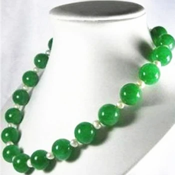 Frumoase naturale 6-7mm alb perle de cultură 12mm verde calcedonie, jad-ul margele rotunde de femei de moda elegant colier 18inch BV408