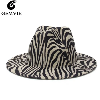 GEMVIE Mare Refuz Zebra Fedora Hat Pentru Femei/bărbați de Lână Pălărie Panama Stil Jazz Capac Gamble