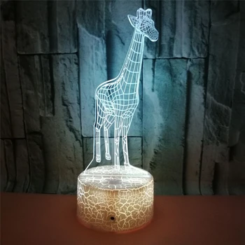 Girafă minunat 3D Lumina de Noapte Acril 7 Culori Schimbătoare de Animale Veioza USB Crack Bază Dormitor Lampă cu LED-uri pentru Copii Cadouri