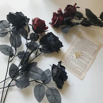 Gotic Negru Romantic Rose Flori Artificiale DIY Roșu de Mătase Albă de Flori False pentru Petrecerea Acasă Decorare Nunta Ziua Îndrăgostiților