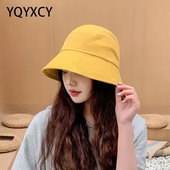 Găleată Pălărie Femei Negru De Bumbac Culoare Solidă Coreean Palarie Doamnelor Pliabil Suncreen Primavara-Vara Pălării Pentru Femei Pescar Pălărie De Sex Feminin