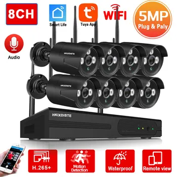 H. 265 8CH Wireless Sistem de Securitate CCTV 5MP Tuya Kit NVR Wifi Impermeabil în aer liber Bullet Camera IP de Supraveghere Video Kit P2P 4CH