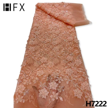 HFX New sosire lucrate Manual din Africa 3D flori ace Tesatura 2022 Înaltă Calitate francez Net Special Margele dantelă Pentru Nigeria Nunta H7222
