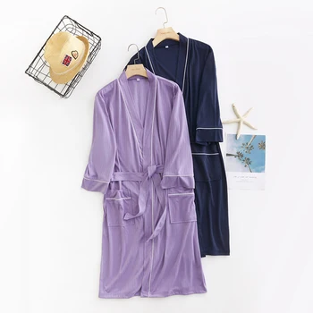 Halat De Baie Sexy Kimono-Halat Unisex Barbati/Femei Cuplu Halate, Îmbrăcăminte De Noapte Plus Dimensiune Cuplu Cămașă De Noapte Culoare Solidă Cardigan Maneca Halat