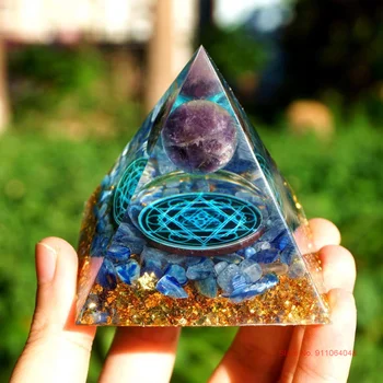 Handmade Cristal de Ametist Sfera Piramida Joasa 60mm Cu Cianit Piatra Reiki Chakra Energiei Orgonice de Colectare EMF Protecție