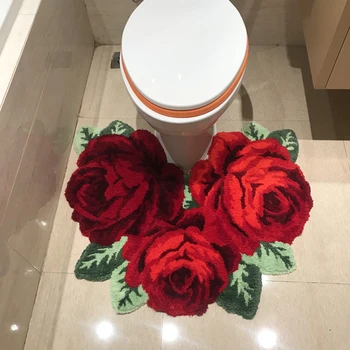 Handmade Rose Broderie Covor de înaltă calitate, covor dormitor romantic Roz/trandafir Rosu model Covoare 70*60cm Closestool Covorașe Antiderapante
