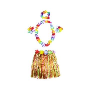 Hawaiian Lei Ghirlandă de Flori Colorate Bentiță Colier Bratari 30cm Hula Iarba Fusta Set Plaja de Lux Luau Dans Recuzită ZA1581