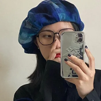 INS Japoneză Tie dye Verificați Cusături Bereta Octogonal Pălărie de sex Feminin Toamna Drăguț Nor Pălărie vânzător de ziare coreea Retro Feminin Pictor Capace