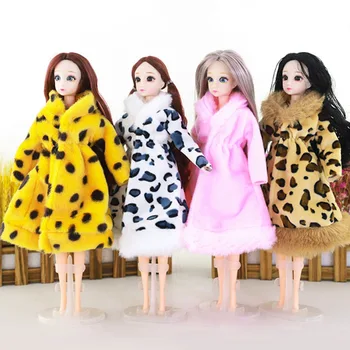 Iarna Moda Leopard Lungă Haină de Blană, Haine de Moda Pentru Papusa Barbie Haine de Păpuși 1/6 BJD Păpuși, Accesorii pentru Copii, Jucării DIY