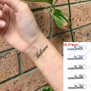 Impermeabil Tatuaj Temporar Autocolant Cuvânt englezesc Cred Flash Tatuaj Stele Mici pe Încheietura mâinii Picior Fals Tatuaj de Arta Corp Femei Bărbați