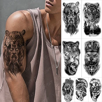 Impermeabil Tatuaj Temporar Autocolant Hunter Tigru Coroana Flash Tatuaje Leu A Crescut King Ceas De Arta Corp Brațul False, Tatuaj Femei Bărbați