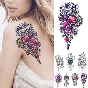 Impermeabil Tatuaj Temporar Autocolant Violet-Roz Floare Trandafir Flash Tatuaje Totem Inima Body Art Brațul Fals Maneci Tatuaj Femei