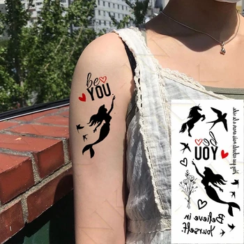 Impermeabil Tatuaj Temporar Autocolante Sirena Înghiți Pasăre Cal Inima Art Transfer de Apă Fals Flash Tatuaj pentru Barbati Femei Copii