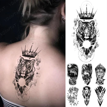 Impermeabil Tatuaj Temporar Autocolante Tigru Coroana De Stele Leu A Crescut Lup Flash Tatuaj Pentru Femei Barbati Brațul Body Art Fals Maneci Tatuaje