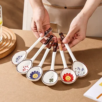 Ins Stil Ceramic Lingură de Supă de uz Casnic Desene animate Lingurițe cu Mâner Lung Lingurița Mini Desert Accesorii de Bucatarie Tort de Miere