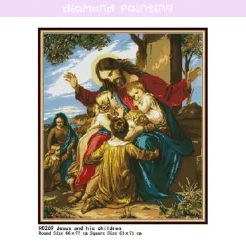 Isus și Copiii Lui Diamant Pictura Seturi de echipament Rotunde și Gradină Broderie Arta Mozaic Imagine Pietre Burghiu Plin de Decor Acasă