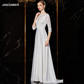 J1963 jancember dubai rochie de seara o-neck maneca jumătate o linie etaj lungime visiniu ocazii oficiale vestidos de noche largo