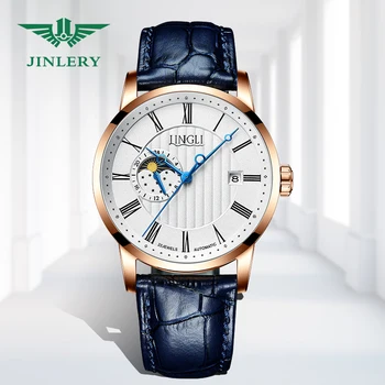 JINLERY Automat Ceas pentru Barbati Brand de Lux Mecanice Ceas de Afișare Săptămână Mecanismele de Ceas Cristal Safir Relogio Masculino