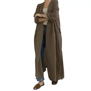 Jacheta De Toamna Cu Centura Palton Supradimensionat Deschide Cusatura Culoare Pură Mâneci Lungi De Femei De Îmbrăcăminte