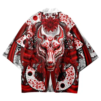 Japoneze Fox Samurai Print Kimono Alb Streetwear Cardigan De Plaja Yukata Bărbați Femei Cosplay Haori Harajuku Topuri Din Asia De Îmbrăcăminte