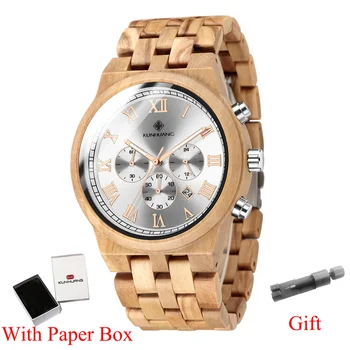 KUNHUANG Vânzare Fierbinte Barbati din Lemn lucrate Manual Ceas de Moda Precious Multifunctional Cuarț Ceas pentru Bărbați Ceas Barbati Ceas din Lemn