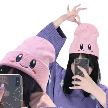 Kawaii Desene animate Kirby Lână Tricotate Pălărie Drăguț Smiley Ochii Brodate Cuplu Tricotate Pălărie Cald Capace de Toamnă și de Iarnă Student Cadou
