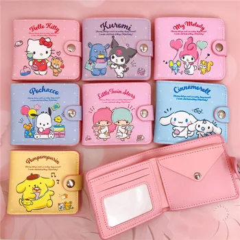 Kawaii Hello Kitty Cinnamoroll Melodia Mea Kuromi Sanrios Noi Pu Casual Geanta Cu Bani Poseta De Monede Carte De Titularul Portofel Cu Butoane