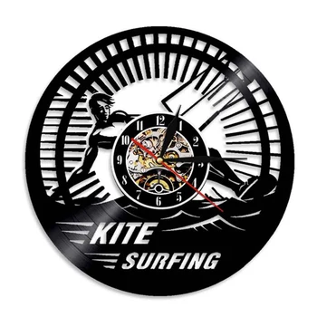 Kite Surfing Sporturi Extreme Home Decor Modern Deisgn Vintage Vinyl Record Ceas De Perete Kiteboarding Arta De Perete Cadou Pentru Kite-Surferi