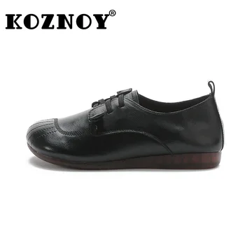 Koznoy 1,5 cm Nou 2022 Retro Etnice Cusut din Piele de Vară, de Toamnă Mama Doamnelor Confortabil Moale cu Talpi Plate Dantela Sus Pantofi în aer liber