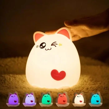 LED Lumina de Noapte Pisica Animal de Încărcare USB Silicon Touch Pat Lumina Camera Copiilor Noptiera Jucărie Dormitor Lampă de Lumină Ambientală Desene animate