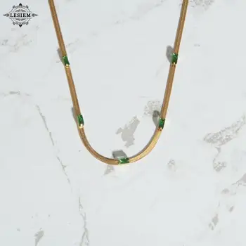 LESIEM Hot Nou Placat cu Aur Nobilă colier Elegant de Zircon Cubic Verde Lamă Lanț de gât bijuterii charms 