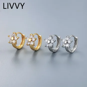 LIVVY Culoare Argintie Simplu Cristal Zircon Floare Stele Cercei rotunzi de Femeie coreean Temperament Dulce Accesorii Bijuterii