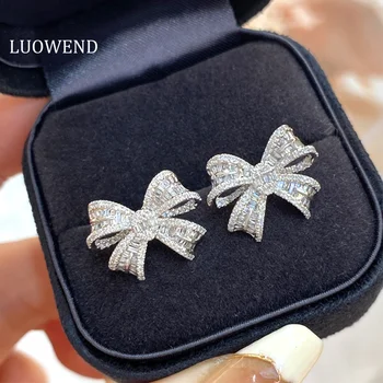 LUOWEND Real 18K Aur Alb Cercei 1.0 ct Diamante Naturale Cercel Clasic Fundita Forma de Design de Moda Lady