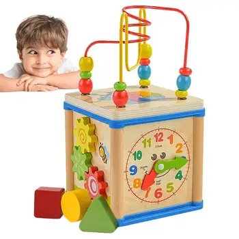 Lemn De Activitate Copii Cub De Jucărie De Învățământ Șirag De Mărgele De Lemn Labirint Forma Sortare Montessori Jucării De Învățare Pentru Copii Mici