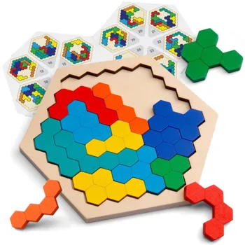 Lemn Hexagoane Forma Puzzle-uri Creier Teasere Logica IQ Joc de Puzzle Educativ Cadou pentru Copii Adulți NSV775