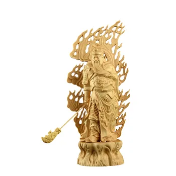 Lemn masiv de sculptură Guan Gong Statuie a lui Buddha Ornamente，Trei-dimensional de mână-sculptate，Acasă living birou norocos statuie 27 cm
