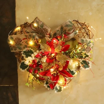 Lumina LED-uri de Crăciun Coroană de Flori Artificiale 30cm Forma de Inima Pentru Agățat Ușă Decor de Perete Copac Ornament