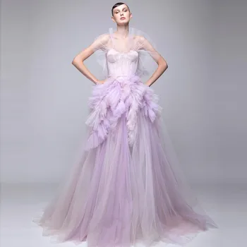 Lumina violet tul strapless fara spate pufos rochie de bal formale de performanță partid rochie de eveniment