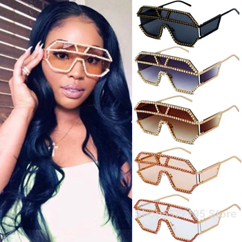 Lux 10 Culori-O singură Bucată Obiectiv Stras ochelari de Soare Femei Supradimensionat Pătrat Ochelari de Soare de Brand Designer de Bărbați Ochelari de Soare UV400