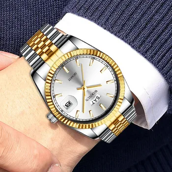 Luxuy Moda pentru Bărbați Ceasuri Bărbați Ceasuri cu Diamante de Aur de Argint din Oțel Inoxidabil Trupa Zi Data de Cuarț Ceasuri Relogio Masculino