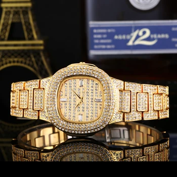 MISSFOX Aur Femei Ceas Elegant Elegant Picătură cu Gheață Iubito Mini Cuarț Ceasuri Pentru Femei Farmec Petrecere Bijuterii Arm Diamond Ceas