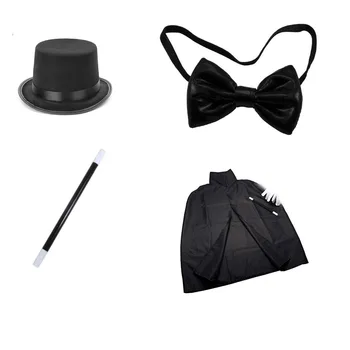 Magician negru costum pălărie mare papion stick de mers pe jos mantia mănuși 5-piesă de rol Costum